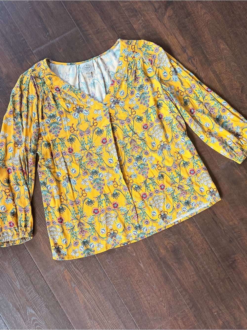 St. John's Bay Yellow Floral V-Neck Blouse